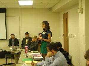 Giving an extemporaneous speech during the session.  Photo courtesy of Professor Lynch. 